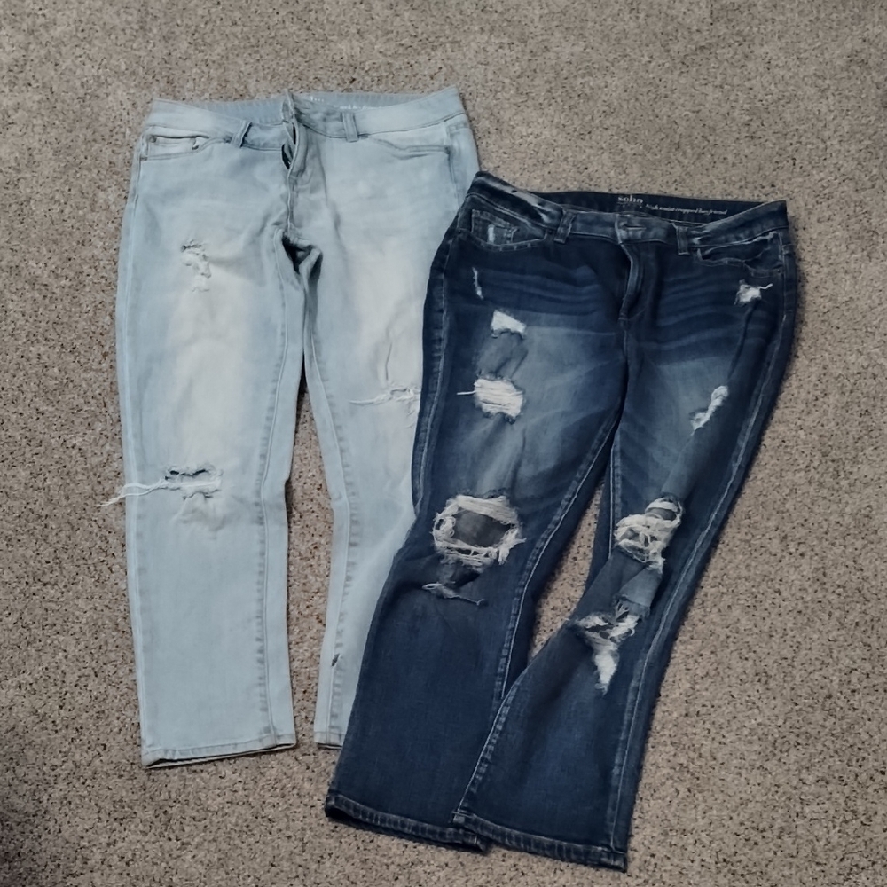 Soho Light and Dark Blue Distressed Skinny Jeans